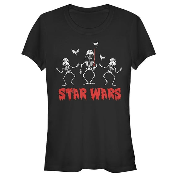 Junior's Star Wars Halloween Vader Skeletons Graphic Tee Black Small
