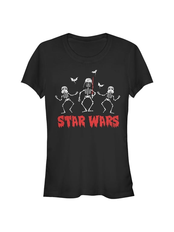 Junior's Star Wars Halloween Vader Skeletons Graphic Tee Black X Large