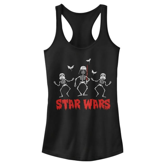Junior's Star Wars Halloween Vader Skeletons Racerback Tank Top Black Large