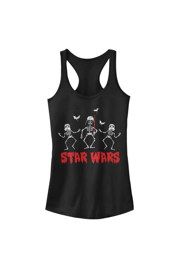 Junior's Star Wars Halloween Vader Skeletons  Racerback Tank Top Black X Small