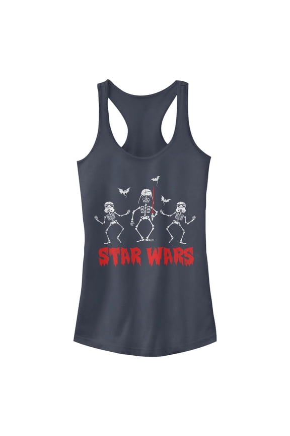 Junior's Star Wars Halloween Vader Skeletons  Racerback Tank Top Indigo 2X Large