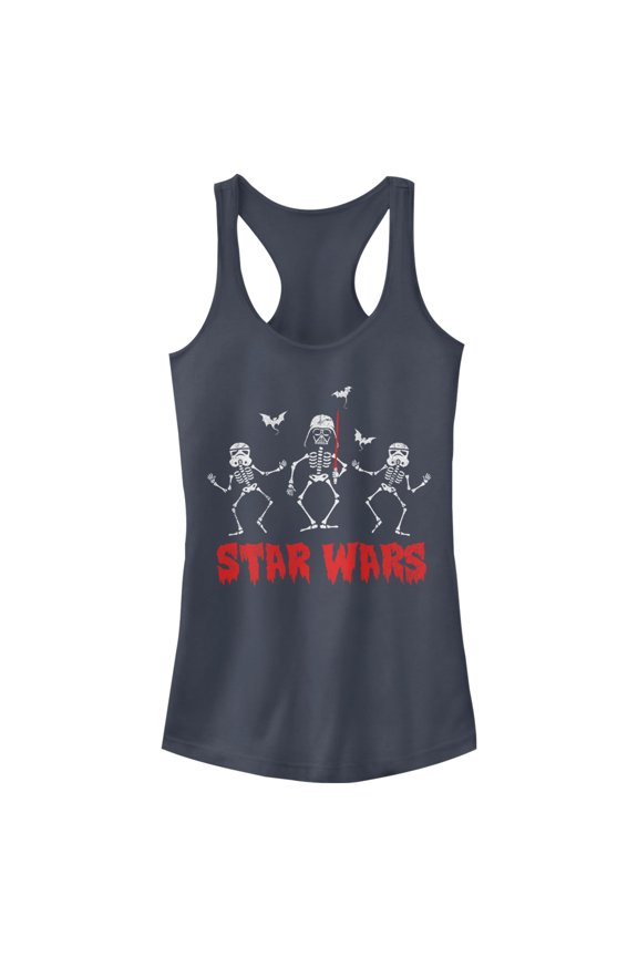 Junior's Star Wars Halloween Vader Skeletons  Racerback Tank Top Indigo Large