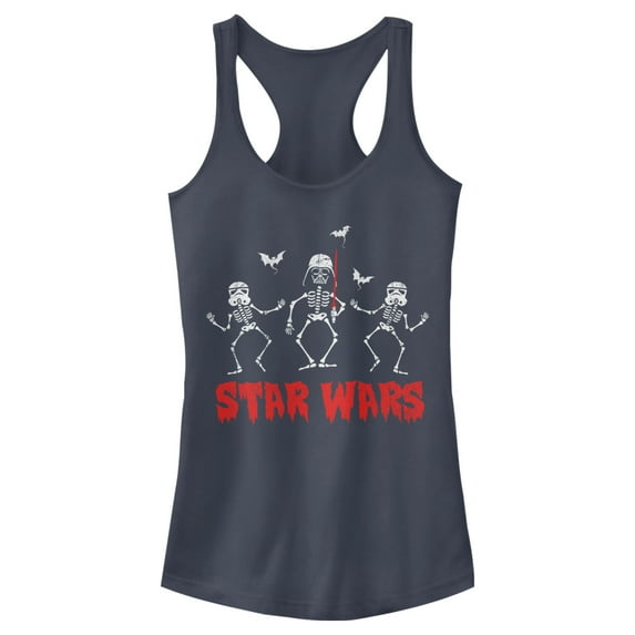 Junior's Star Wars Halloween Vader Skeletons Racerback Tank Top Indigo X Large