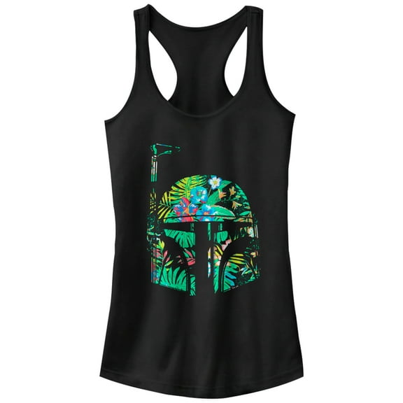 Junior's Star Wars Hawaiian Print Boba Fett Helmet  Racerback Tank Top Black X Large