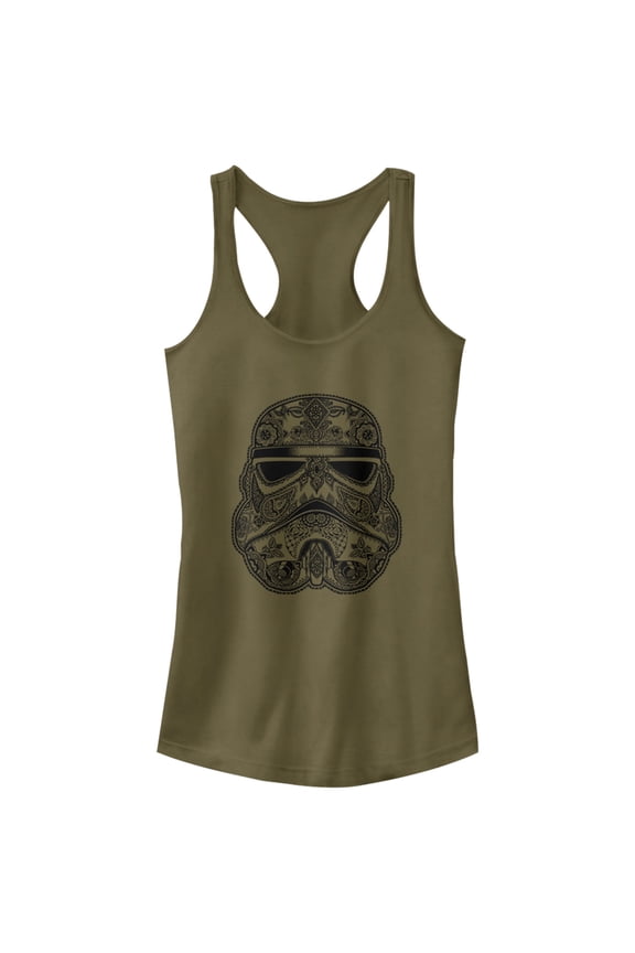 Junior's Star Wars Henna Stormtrooper  Racerback Tank Top Military Green Medium