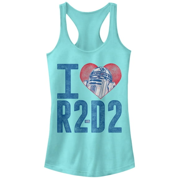 Junior's Star Wars I Love R2-D2  Racerback Tank Top Cancun Medium