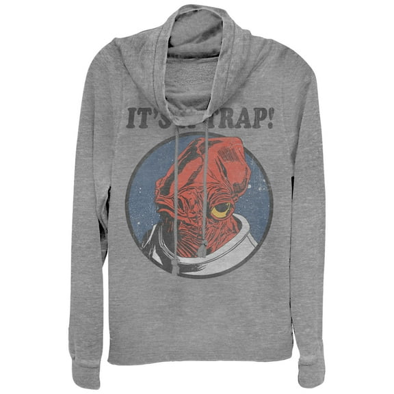 Junior's Star Wars It's a Trap Admiral Ackbar Cowl Neck Sweatshirt Gray Heather Large