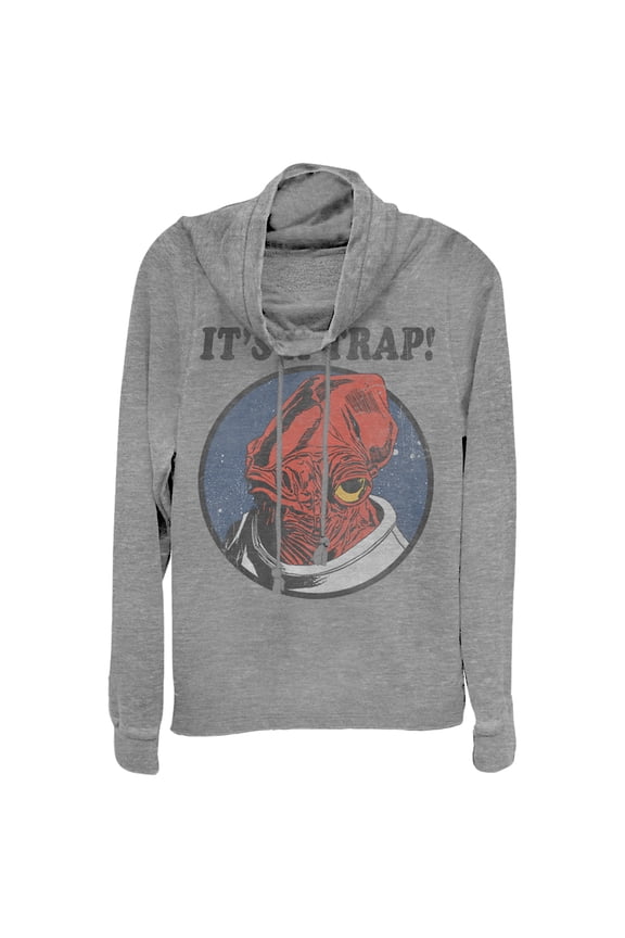 Junior's Star Wars It's a Trap Admiral Ackbar Cowl Neck Sweatshirt Gray Heather Large