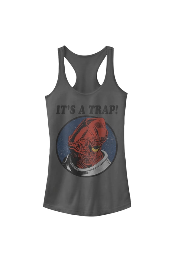 Junior's Star Wars It's a Trap Admiral Ackbar Racerback Tank Top Charcoal Medium