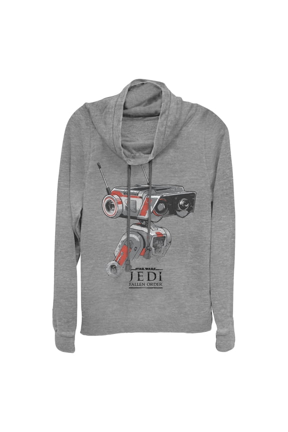 Junior's Star Wars Jedi: Fallen Order BD-1 Grunge  Cowl Neck Sweatshirt Gray Heather Large