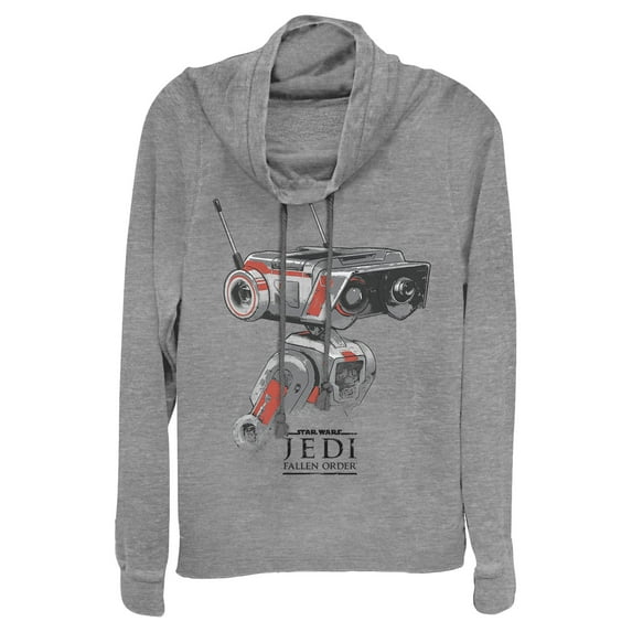 Junior's Star Wars Jedi: Fallen Order BD-1 Grunge Cowl Neck Sweatshirt Gray Heather X Small