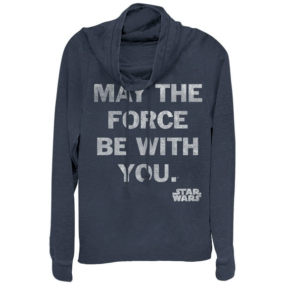 Junior's Star Wars Jedi Phrase  Cowl Neck Sweatshirt Navy Blue 2X Large