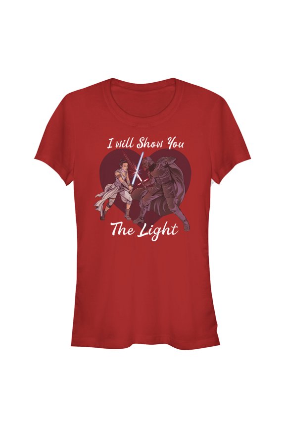 Junior's Star Wars Kylo Ren and Rey I Will Show You the Light Graphic Tee Red Large