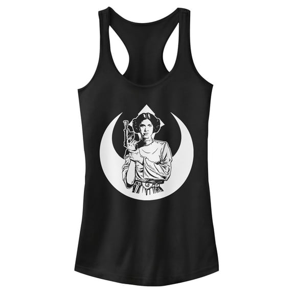 Junior's Star Wars Leia Rebel Logo Racerback Tank Top Black Large