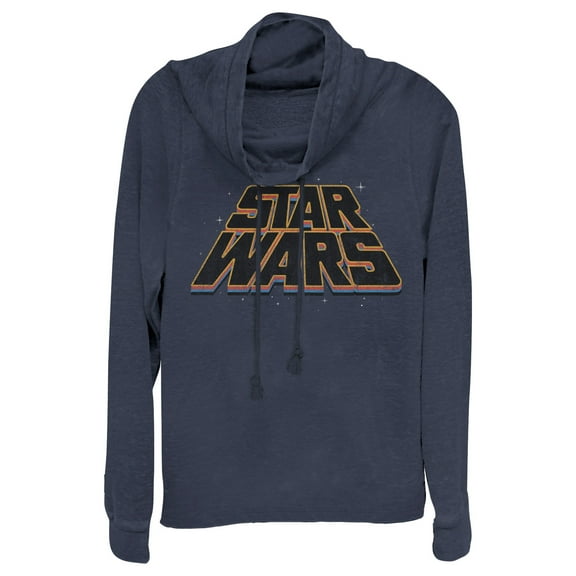 Junior's Star Wars Logo Layers  Cowl Neck Sweatshirt Navy Blue X Large