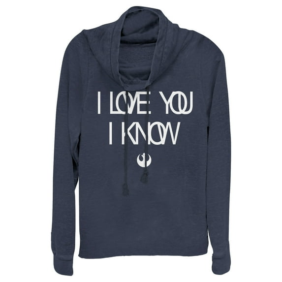Junior's Star Wars Love You I Know Rebel Symbol Cowl Neck Sweatshirt Navy Blue Large