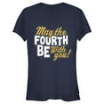 thumbnail image 1 of Junior's Star Wars May the Fourth Be With You Gold and White Graphic Tee Navy Blue X Large, 1 of 3