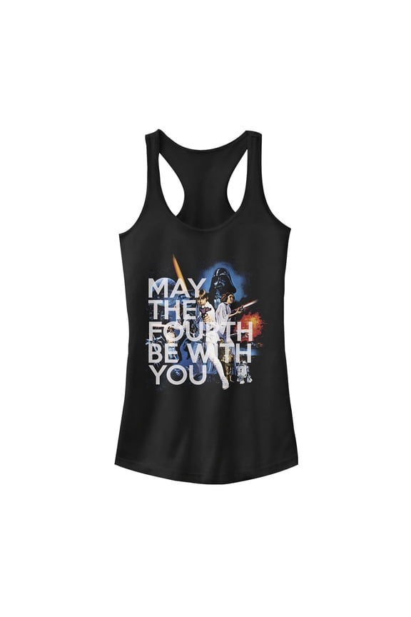 Junior's Star Wars May the Fourth Classic Scene Racerback Tank Top Black 2X Large