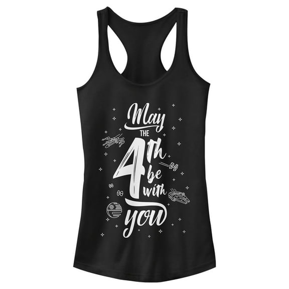 Junior's Star Wars May the Fourth Starry Icons  Racerback Tank Top Black Small