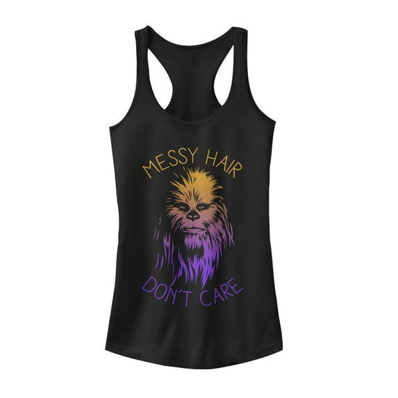 Junior's Star Wars Messy Hair Don't Care Chewie Racerback Tank Top Black 2X Large