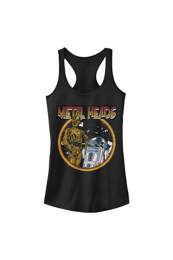 Junior's Star Wars Metal Head Rock Droids Racerback Tank Top Black Large