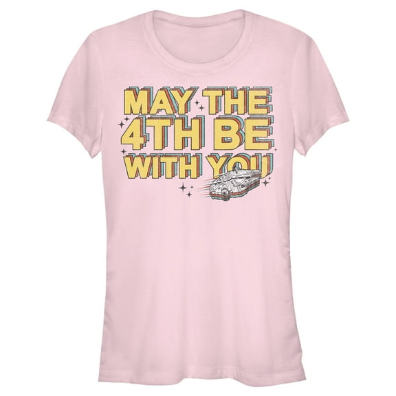 Junior's Star Wars Millennium Falcon May the 4th Be With You Graphic Tee Light Pink Small