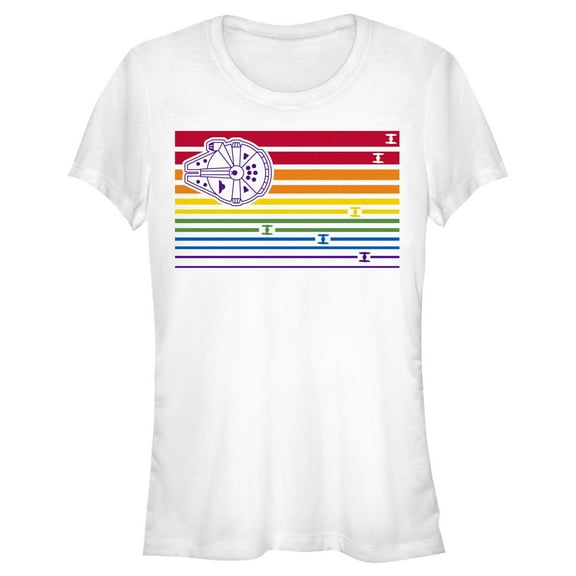 Junior's Star Wars Millennium Falcon Pride Flag  Graphic Tee White 2X Large