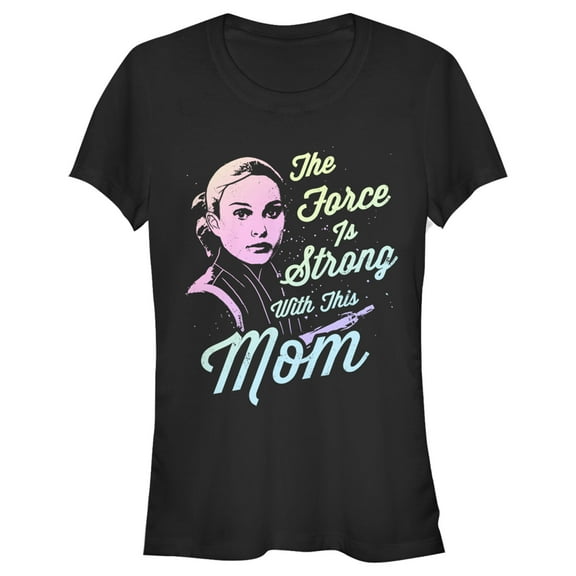 Junior's Star Wars Mother's Day Padme Amidala The Force is Strong with this Mom  Graphic Tee Black Medium