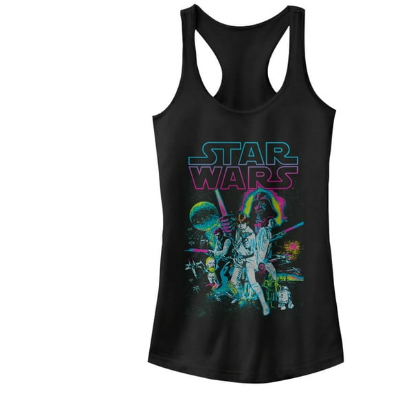 Junior's Star Wars Neon Rebel and Empire Characters Racerback Tank Top Black Large