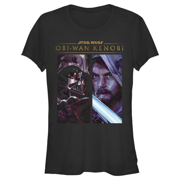 Junior's Star Wars: Obi-Wan Kenobi Darth Vader vs Kenobi Artistic Panel Portrait  Graphic Tee Black Medium