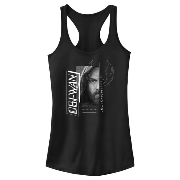 Junior's Star Wars: Obi-Wan Kenobi Jedi Knight Kenobi Grayscale Portrait  Racerback Tank Top Black Medium