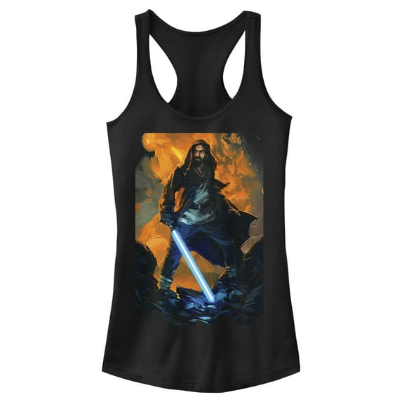 Junior's Star Wars: Obi-Wan Kenobi Painted Obi-Wan Racerback Tank Top Black X Small