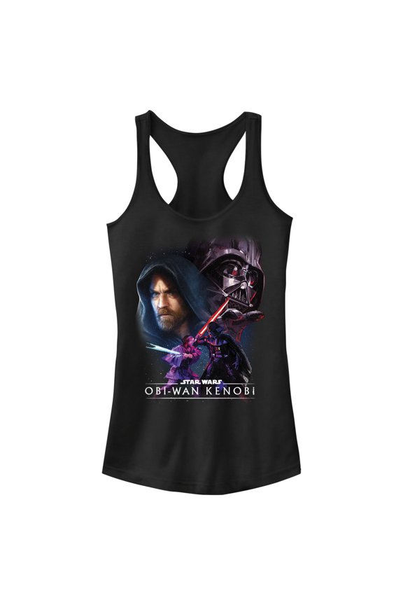 Junior's Star Wars: Obi-Wan Kenobi Vader and Kenobi Face Off Racerback Tank Top Black Small