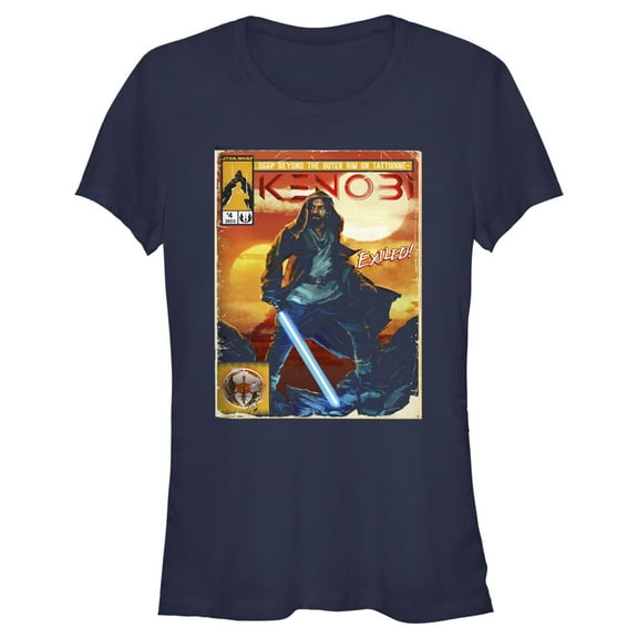 Junior's Star Wars: Obi-Wan Kenobi Vintage Comic with Exiled Kenobi  Graphic Tee Navy Blue Small