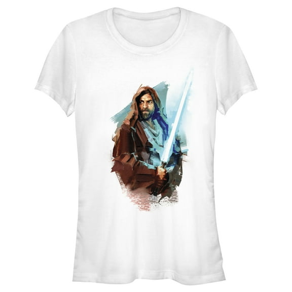 Junior's Star Wars: Obi-Wan Kenobi Watercolor Obi-Wan  Graphic Tee White Large
