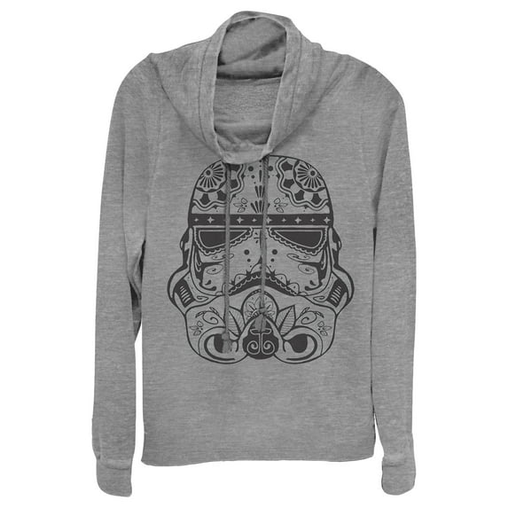 Junior's Star Wars Ornate Stormtrooper Cowl Neck Sweatshirt Gray Heather 2X Large