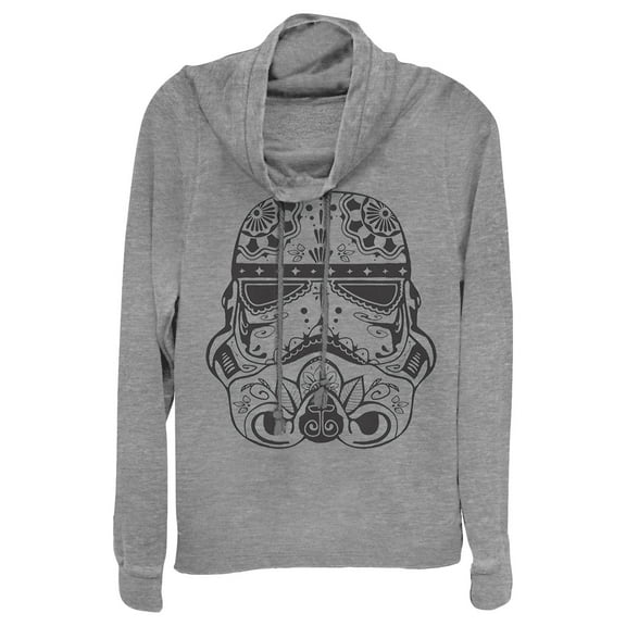 Junior's Star Wars Ornate Stormtrooper  Cowl Neck Sweatshirt Gray Heather Large
