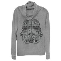 Junior's Star Wars Ornate Stormtrooper  Cowl Neck Sweatshirt Gray Heather Medium