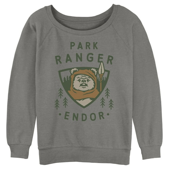 Junior's Star Wars Park Ranger Endor Ewok Badge  Sweatshirt Gray Heather Large