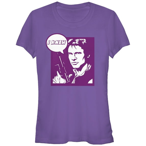 Junior's Star Wars Pop Art Han Solo I Know Graphic Tee Purple Small