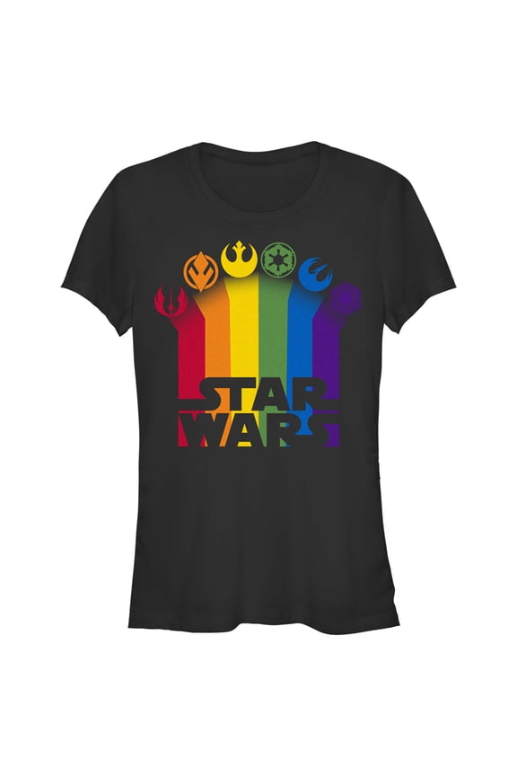 Junior's Star Wars Pride Rainbow Crests Logo  Graphic Tee Black Large
