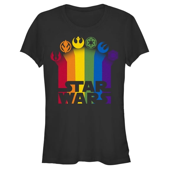 Junior's Star Wars Pride Rainbow Crests Logo Graphic Tee Black Medium