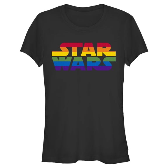 Junior's Star Wars Pride Rainbow Stripe Classic Logo  Graphic Tee Black Medium