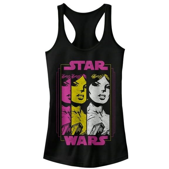 Junior's Star Wars Princess Leia Vintage Cartoon Trio  Racerback Tank Top Black X Large