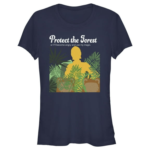 Junior's Star Wars Protect the Forest or Else I Will Use My Magic, C-3PO  Graphic Tee Navy Blue X Large