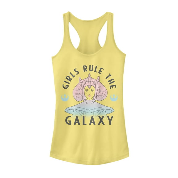 Junior's Star Wars Queen Amidala Rule Galaxy  Racerback Tank Top Banana X Small