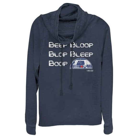 Junior's Star Wars R2-D2 Quote  Cowl Neck Sweatshirt Navy Blue X Small