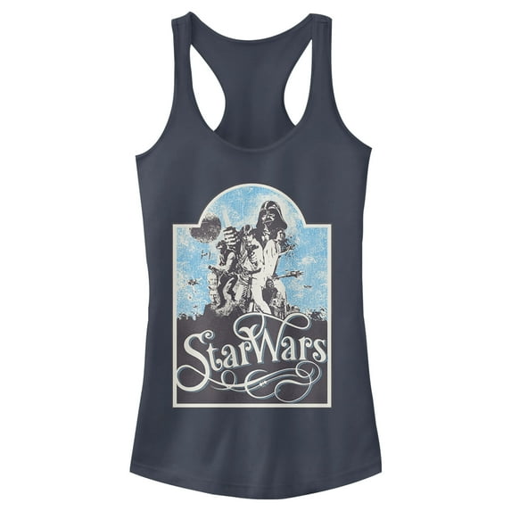 Junior's Star Wars Retro Character Collage Racerback Tank Top Indigo X Small
