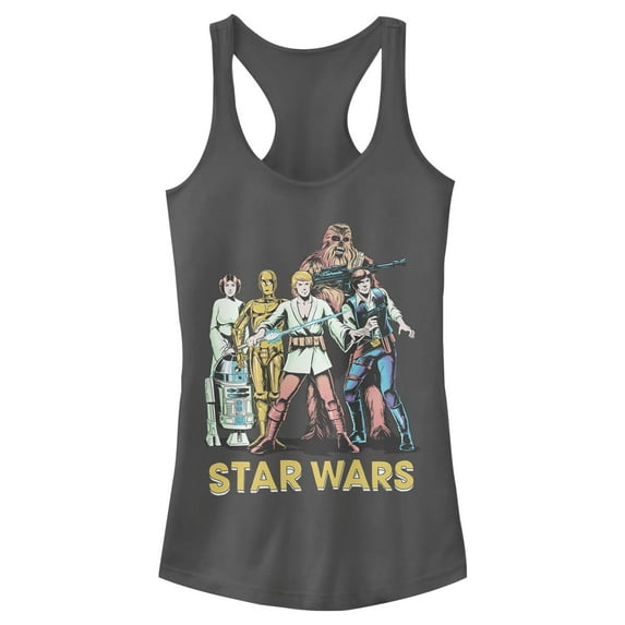 Junior's Star Wars Retro Character Line-Up Racerback Tank Top Charcoal 2X Large