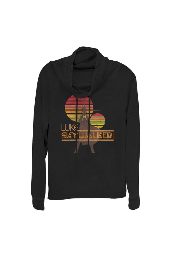 Junior's Star Wars Retro Luke Skywalker Silhouette Cowl Neck Sweatshirt Black Medium